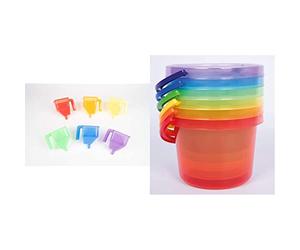 TickiT 73113 Translucent Colour Funnels - Pack of 6 & 73101 Bucket Set, 162 mm, Translucent
