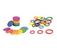 TickiT 73997 Wooden Rainbow Discs - Pack of 14 & 73977 Rainbow Wooden Rings - Pack of 21
