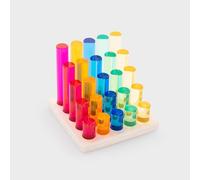tickit Graduated Gem Columns Play Set with Wooden Storage Tray - 25 Translucent Acrylic Cylinders for Stacking, Colour Mixing, Measurement, Construction & Sensory Learning