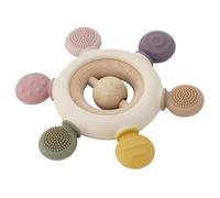 tickit Silisoft Rattle Teether Sensory Baby Teether with Textured Food-Grade Silicone and Natural Beechwood, Removable Wooden Rattle for Teething Relief and Development