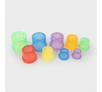 tickit Translucent Colour Stackable Cups - Set of 9 Shapes-Printed Cups with Holes for Counting, Sand & Water Play, Colour Recognition, and Printing Activities