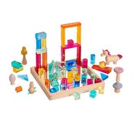 tickit Wooden Building Blocks & Crystal Gem Cubes Construction Set with Storage Tray - Mixed Shape Blocks for Stacking, Balance, Architecture, Small World & Creative Play