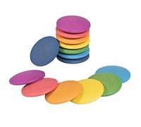 tickit Wooden Rainbow Discs - Pack of 14 Smooth Beechwood Discs in 7 Colours, Early Years Sensory and Heuristic Play, Stacking and Sorting Toy