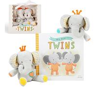 Tickle & Main, We are Twins - Baby and Toddler Twin Gift Set- Includes Keepsake Book and Set of 2 Plush Elephant Rattles for Boys and Girls. Perfect for Newborn Infant - Baby Shower - Toddler Birthday