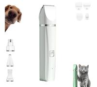 Tickle Paw 4 in 1 Electric Pet Grooming Kit - Hair Trimmer, Clippers, Nail Grinder for Cats & Dogs, Rechargeable Low Noise Cat Hair Trimmer, with 4 Guide Combs for Cat Dogs Paws Face Ears (White)