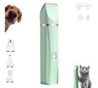Tickle Paw 4 in 1 Electric Pet Grooming Kit - Hair Trimmer, Clippers, Nail Grinder for Cats & Dogs, Rechargeable Low Noise Cat Hair Trimmer, with 4 Guide Combs for Cat Dogs Paws Face Ears (Green)