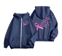 Tickled Pink Cancer Awareness Hoodie Women, Dual Ribbon Design Zip Up, Breathable Cotton Blend, Charity Support Gifts