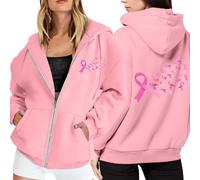 Tickled Pink Cancer Awareness Hoodie Women, Dual Ribbon Design Zip Up, Breathable Cotton Blend, Charity Support Gifts 2025 New