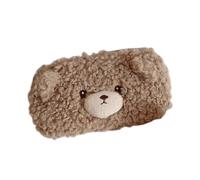 TICKMI Fluffy Plush Bear Shape Pencil Case Cute Soft Kawaii Large Capacity Pen Bag Aesthetic Markers Pen Box (Brown)