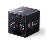 Ticktime Pomodoro Timer Cube, Flip Countdown Timer 1/3/5/10/15/25/45/60 Min with Stopwatch, Touch Control, Silent/Vibration/Sound Modes, Magnetic Back, USB-C Rechargeable for Study, Work, ADHD, Black