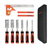 TICOFTECH Wood Chisel Set, 9 Pieces Chisel Set Woodworking Tools, with 6 Wood Chisels in Heated Tread Cr-V Alloy, 1 Combination Square, 2 Carpenter Pencils, Woodworking Tools and Accessories