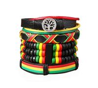 Ticome 4Pcs Rasta Leather Woven Bracelets,Jamaican Leather Rasta Plaided Hippie Reggae Braid Bracelet, Culture Handmade Adjustable Wristbands for Men Women Jewelry Gift