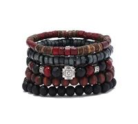 Ticome 5PCS Boho Beaded Bracelets for Men Women, Artistic Retro Style Multi-Layer Elastic Thread Wood Bead Coconut Shell Stackable Design Jewelry, Fashionable Handmade Bead Accessories Gifts