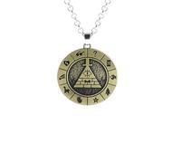 Ticome Bill Cipher Gravity Falls Wheel Pendant Necklace for Men Triangular Eye Alloy Gold Double-Sided Pattern Trend Style Halloween Christmas Vintage Accessories