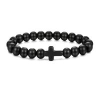 Ticome Black Natural Stone Cross Frosted Bracelet,Fashionable High-End Elastic Rope Yoga Bracelet,Niche Design Matte Essential Item for Trendy Men and Women.