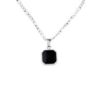Ticome Black Onyx Pendant Necklace, Men's Metal Music Geometric Block Black Stone Simple Necklace, Fashionable Life Adventure Commemorative Stainless Steel Jewelry, Jewelry Gifts