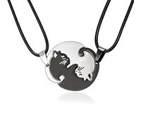Ticome Cat Pendant Couple Necklace,Stainless Steel Matching Puzzle Lovers Necklace,Black and White Men's Women's Pendant for Valentine