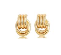 Ticome Chunky Gold Knot Earrings, Gold Statement Geometric Dangle Drop Earrings,Vintage Metal French Style Chunky Trendy Knot Stud Long Twisted Link Jewelry, Fashionable Jewelry Gifts