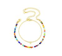 Ticome Colourful Bead Bracelet for Women Girls,Colorful Beaded Bubble Initial Bracelets,Letter V Bracelet Layered Bracelets for Women,Bohemian Adjustable Simple Versatile Copper Accessories