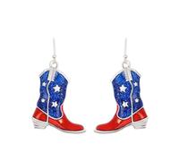 Ticome COUNTRY COWBOY Silver Star Glitter Cowboy Boot Earrings,National Flag Jewelry Women's Patriotic Independence Day Red, White, Blue Cowgirl Earrings