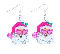 Ticome Cute Hot Pink Santa Earrings with Christmas Tree Acrylic Drop Dangle for Women Girls Vintage Holiday Xmas Party Jewelry