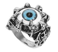 Ticome Evil Eye Jewelry Rings,Retro Men's Punk Exaggeration Alloy Skeleton Claw Demon Blue Eyeball Ring,Gothic Halloween Accessory,Size 7.5
