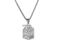 Ticome Exquisite Stainless Steel Juice Box Pendant Necklace,Simple Personality Fashion Jewelry Hip Hop Trend Necklace,Beverage Box Pendant Presents Decorations(Silver)