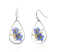 Ticome Forget Me Not Earrings Pressed Flower Resin Embossed Teardrop Dangle Earrings,Ideal for Women's Daily, Party, Romantic Dates & as Meaningful Gifts(Blue)