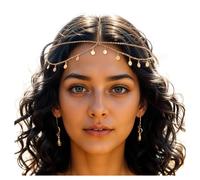 Ticome Gold Head Chain,Gypsy Head Jewelry for Women,Gold Sequins Head Chain Egyptian Headpiece,Bohemian Layered Head Hair Band Tassels,Makeup Prom Accessories for Festival Party Halloween Cosplay
