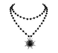 Ticome Gothic Star Crescent Necklace,Vintage Sun Pendant with Black Beaded Chain,Punk Vampire Medieval Jewellery for Women,Gothic Easter Halloween Witch Party Dark Style Clothing Jewelry Accessories