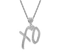 Ticome Hip Hop Necklace,Simple Letter XO Pendant, Fashionable Zircon Exquisite Alloy Necklace, Leading The Trend of Accessories, Unisex, Shiny Gift,Fan Gift (Silver)