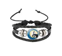 Ticome Jack and Sally Nightmare Before Christmas Leather Braided Rope Bracelet Black Adjustable Multilayer Punk Couple Bracelets for Men Women Valentine's Day