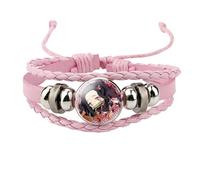 Ticome Kamado Nezuko Bracelet,Adjustable Japanese Style Popular Cartoon Characters Hand Woven Leather Fashion Jewelry, Cute Anime Fan Role-Playing Jewelry, Best Friend's Gift (Pink)
