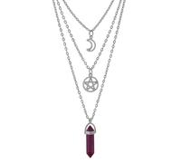 Ticome Moon Pentagram Necklace Gothic Necklace for Women,Gothic Style Multi-Layer Alloy & Natural Healing Crystal Hexagonal Chakra Necklaces Valentine's Day Mother's Day Jewellery Gifts