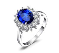 Ticome Princess Diana Kate Middleton Class Gemstone Birthstone Sapphire Halo Engagement Rings for Women,Perfect for Anniversary,Wedding,Party & Daily Wear(Blue,Size 7)