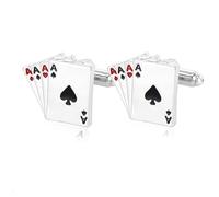 Ticome Silver Casino Poker Playing Cards Cufflinks,Poker Casino Playing Cards Gambling Suit Accessories of Aces Design,Classic Men's Business Casual Shirt Clothing Metal Cufflinks