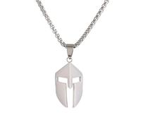 Ticome Spartan Warrior Helmet Necklace,Retro Ancient Greek City-State Honor Commemorative Stainless Steel Mask Pendant Necklace,Simple Personality Fashion Jewelry Party Gifts for Men(Silver)