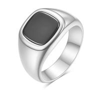 Ticome Stainless Steel Black Onyx Ring for Men, Father's Jewelry Gift, Vintage Trendy Men's Classic Jewelry Black Small Square Bicycle Sports Business Ring (Size 8)