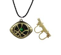 Ticome Strange Agamotto Necklace Set Green Eye Zinc Alloy Yellow Retro Punk Fashion Style Magic Power Cosplay Strange Inspired Jewelry Adult Accessories