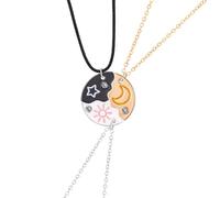 Ticome Sun Moon Star Necklace - Matte Silver, Gold, Black Advanced Design Three Person Chain - Pendant Splicing With 3 Chains - Small Group Best Friend Jewelry