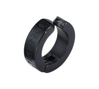 Ticome Viking Runes Hoop Earring for Men, Black Nordic Stainless Steel No-Piercing Clip On Earrings, Small Round Huggie Hoops with Rune Protection Jewellery (Single Earring)