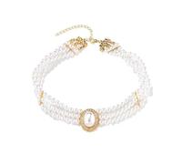 Ticome Wedding Suite Beads Choker Necklace,3 Rows White Simulated Pearl Rhodium Plated Elegance Charm Multi Layer Choker Chain,Vintage Jewelry Gift for Women(White)