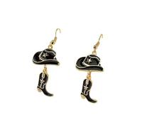 Ticome Western Cowboy Earrings,Vintage Alloy Leather Boots, Top Hat, Pendant Earrings, Handsome and Sunny, Fashionable and Personalized Style Accessories, Women's Jewelry Gifts (Black)
