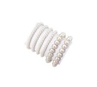 Ticome White Pearl Stretch Bracelet Set,Elegant Multi-Layered Round Design Faux Pearl Stretch Bracelets Set of 6,Classic Adjustable Wristband Jewelry Gifts for Women