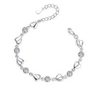 Ticome Women's Shiny Love Heart Bracelet, Simple Adjustable Cubic Zirconia Clear Chain Bracelet,Vintage Pure Handmade Bangle Jewelry for Birthdays And Anniversaries