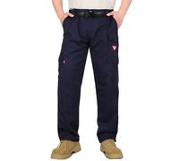 TICOMELA FR Pants for Men Flame Resistant Cargo Pants Lightweight 100% Cotton NFPA2112 7.5oz Elastic Waist Pants - Blue - 34W x 32L