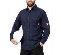 TICOMELA FR Shirts for Men Flame Resistant Shirt CAT2 100% Cotton 6.5oz Fire Retardant Men's Welding Shirt - Blue - XL