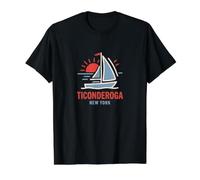 Ticonderoga New York Sailboat Sunset Design Value Graphic T-Shirt, Men, Black, M