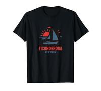 Ticonderoga New York Sailboat Sunset Design Value Graphic T-Shirt, Men, Black, M
