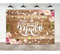 Ticuenicoa 7×5ft Feliz Dia de la Madre Backdrop Pink Flower Rustic Wood Floor Happy Mother's Day Banner Mexican Mama Background Best Mom Thanks Mom Party Decor Supplies